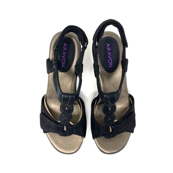 Aravon Medici T Strap Sandals Black - Picture 6 of 7